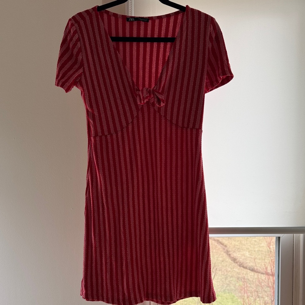 Zara Red and White Striped Mini Dress